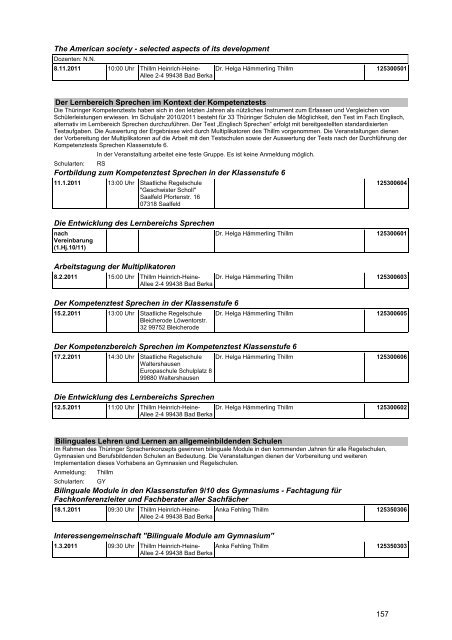 Veranstaltungskatalog 2011 - Thüringer Schulportal