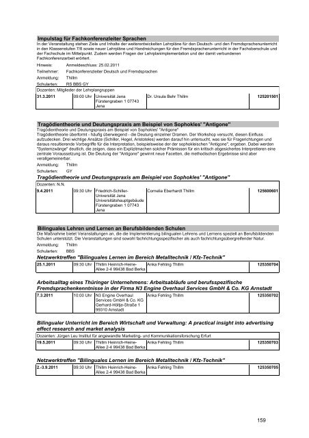 Veranstaltungskatalog 2011 - Thüringer Schulportal