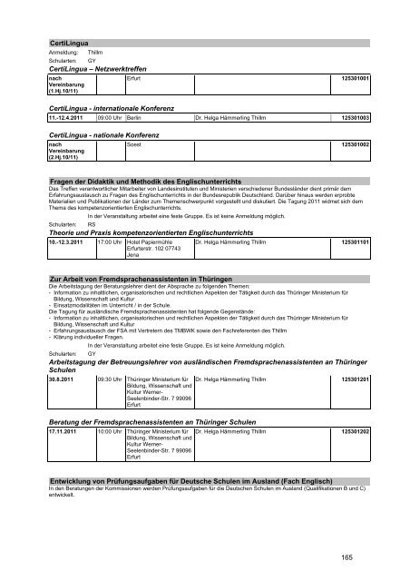 Veranstaltungskatalog 2011 - Thüringer Schulportal