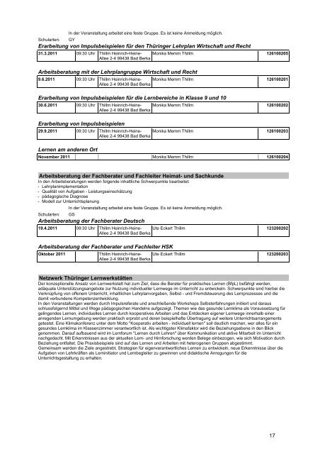 Veranstaltungskatalog 2011 - Thüringer Schulportal