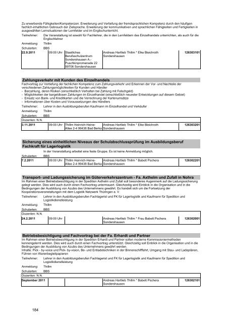 Veranstaltungskatalog 2011 - Thüringer Schulportal