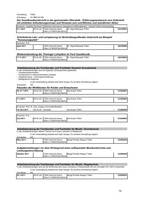 Veranstaltungskatalog 2011 - Thüringer Schulportal