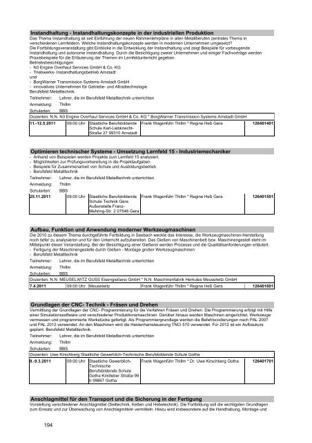 Veranstaltungskatalog 2011 - Thüringer Schulportal