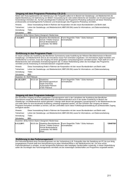 Veranstaltungskatalog 2011 - Thüringer Schulportal