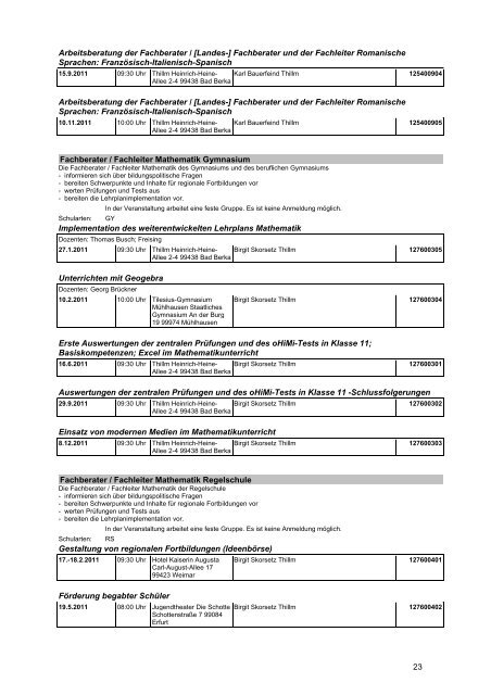 Veranstaltungskatalog 2011 - Thüringer Schulportal