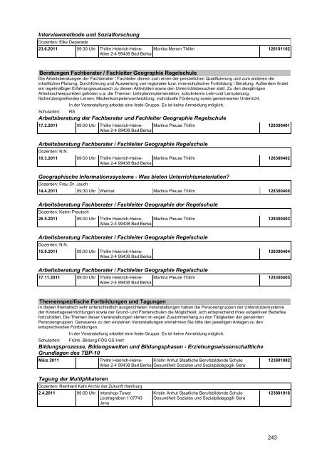 Veranstaltungskatalog 2011 - Thüringer Schulportal