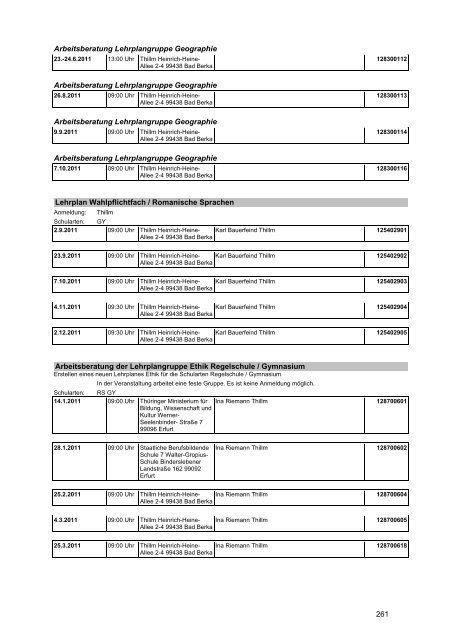 Veranstaltungskatalog 2011 - Thüringer Schulportal