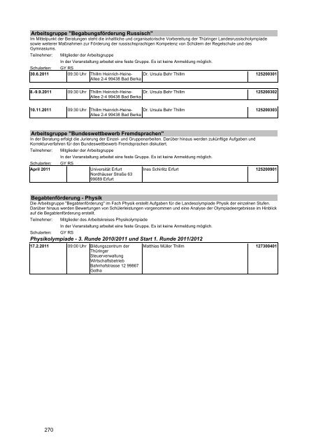 Veranstaltungskatalog 2011 - Thüringer Schulportal