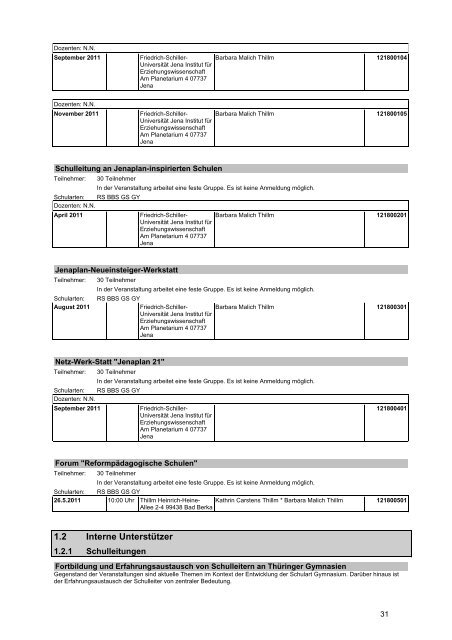 Veranstaltungskatalog 2011 - Thüringer Schulportal