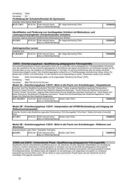 Veranstaltungskatalog 2011 - Thüringer Schulportal