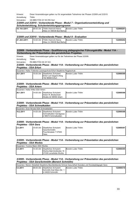 Veranstaltungskatalog 2011 - Thüringer Schulportal