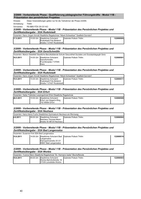 Veranstaltungskatalog 2011 - Thüringer Schulportal