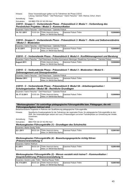 Veranstaltungskatalog 2011 - Thüringer Schulportal