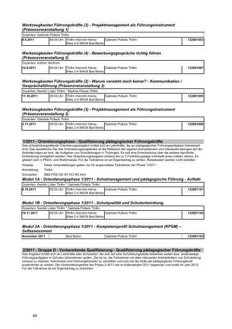 Veranstaltungskatalog 2011 - Thüringer Schulportal