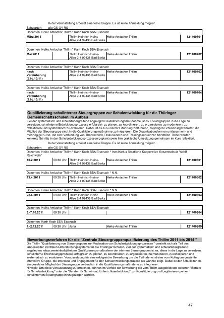 Veranstaltungskatalog 2011 - Thüringer Schulportal