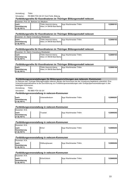 Veranstaltungskatalog 2011 - Thüringer Schulportal