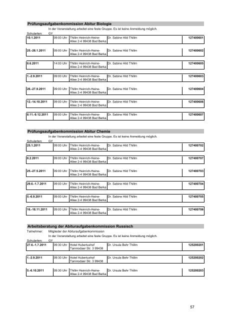 Veranstaltungskatalog 2011 - Thüringer Schulportal