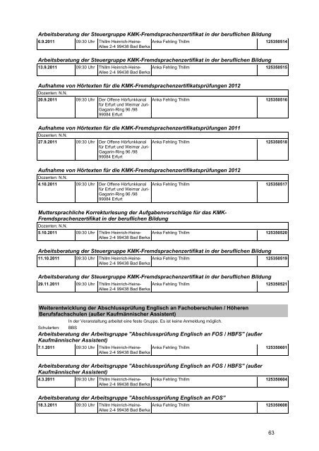 Veranstaltungskatalog 2011 - Thüringer Schulportal