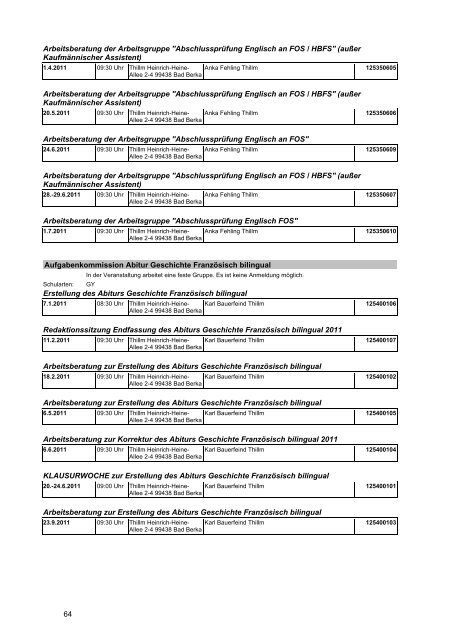 Veranstaltungskatalog 2011 - Thüringer Schulportal