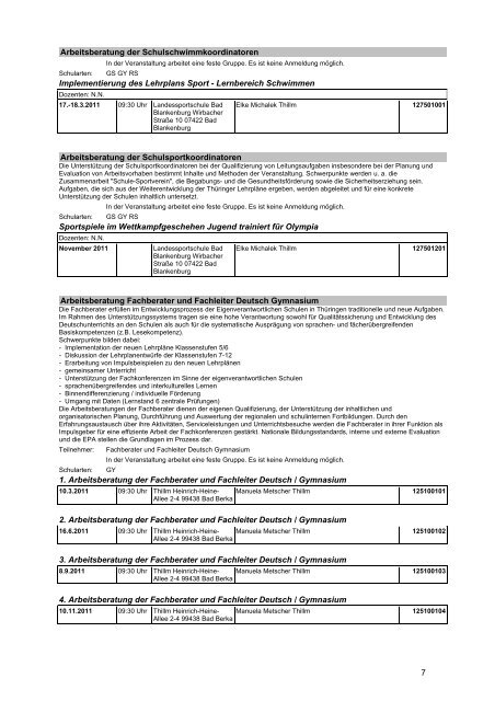 Veranstaltungskatalog 2011 - Thüringer Schulportal