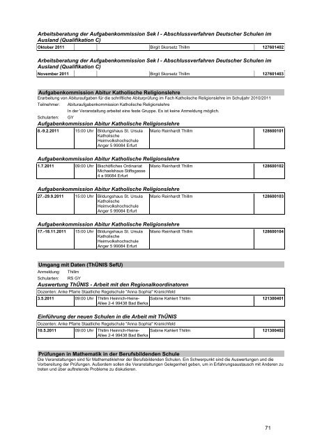 Veranstaltungskatalog 2011 - Thüringer Schulportal