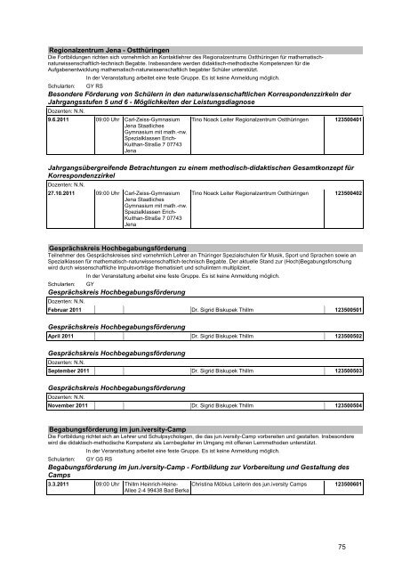 Veranstaltungskatalog 2011 - Thüringer Schulportal