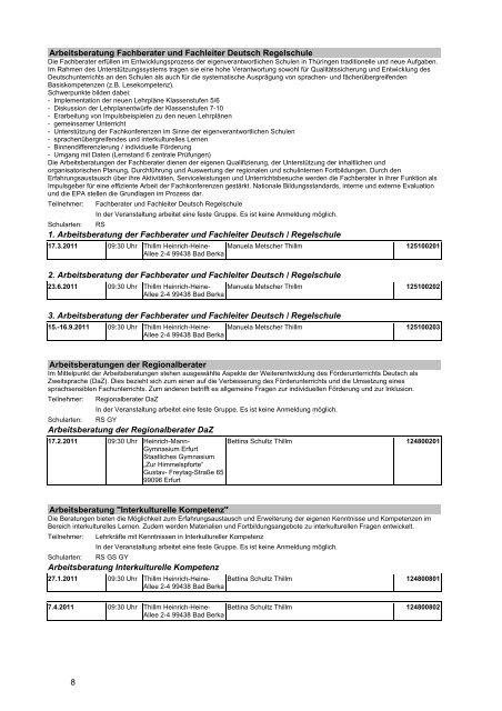 Veranstaltungskatalog 2011 - Thüringer Schulportal