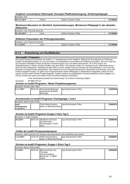 Veranstaltungskatalog 2011 - Thüringer Schulportal