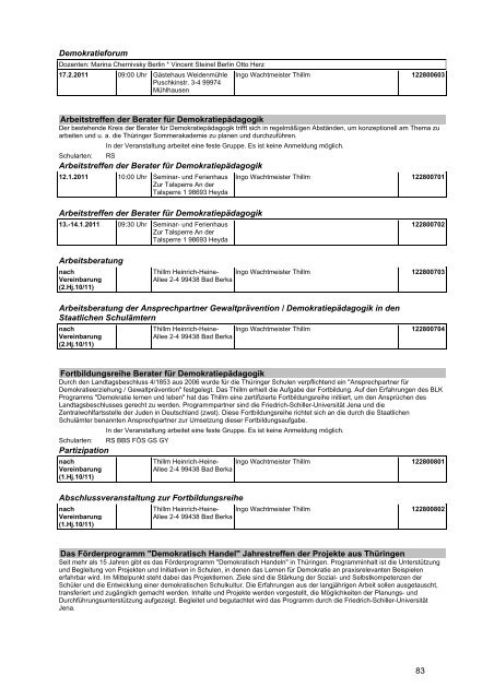 Veranstaltungskatalog 2011 - Thüringer Schulportal