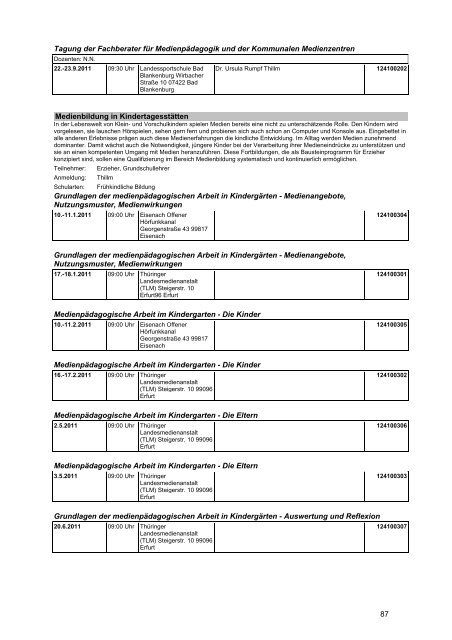 Veranstaltungskatalog 2011 - Thüringer Schulportal