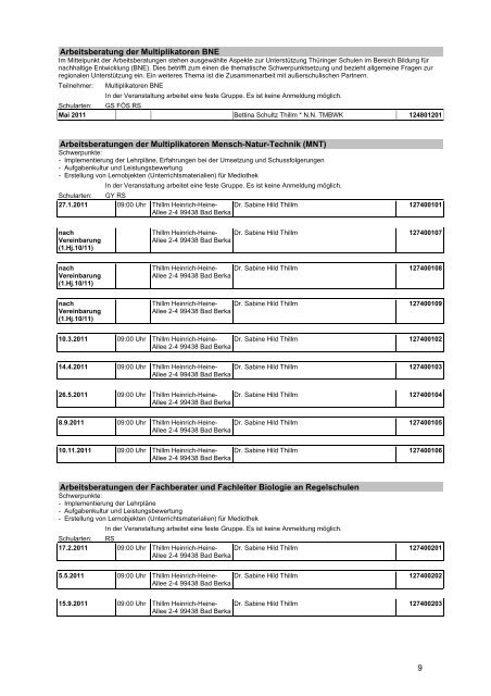 Veranstaltungskatalog 2011 - Thüringer Schulportal