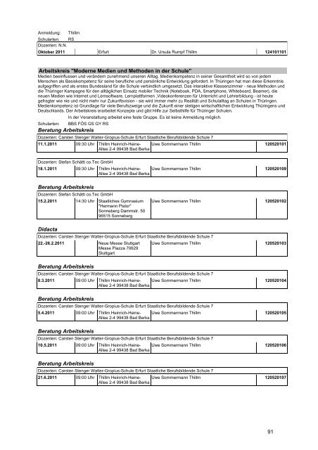 Veranstaltungskatalog 2011 - Thüringer Schulportal