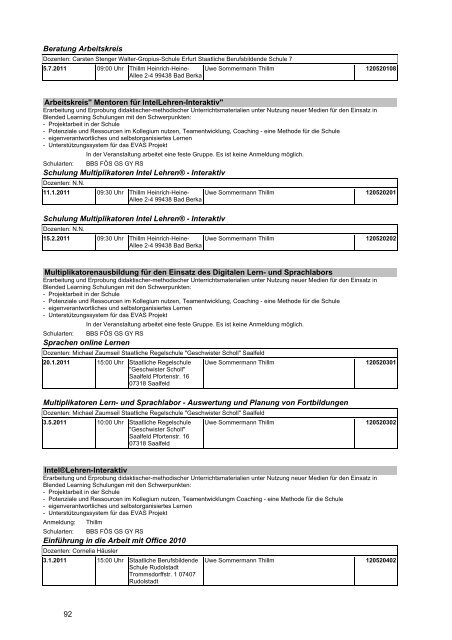 Veranstaltungskatalog 2011 - Thüringer Schulportal