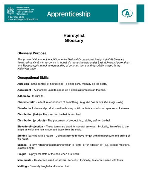 Hairstylist Glossary Saskatchewan Apprenticeship And Trade