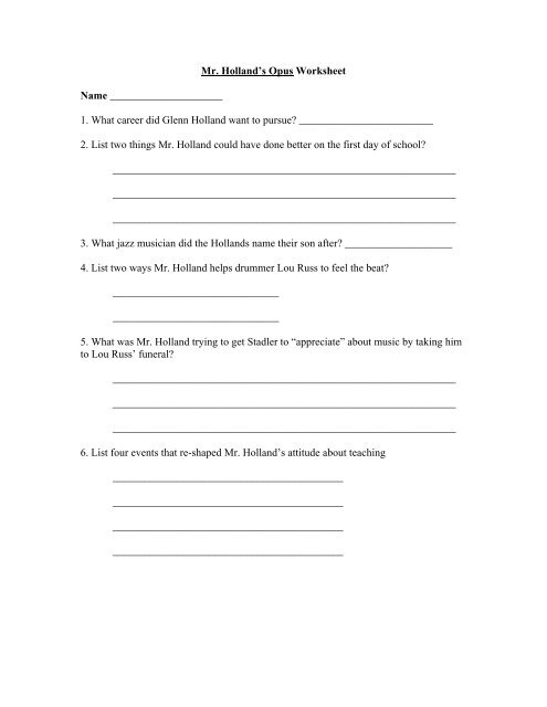 Mr Holland S Opus Worksheet Name Lshs