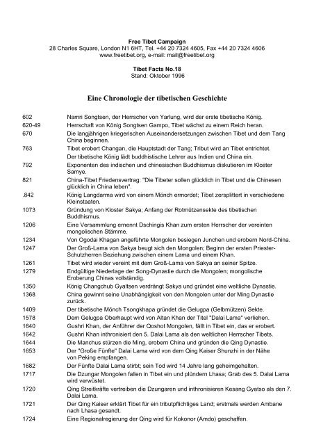 Eine Chronologie der tibetischen Geschichte