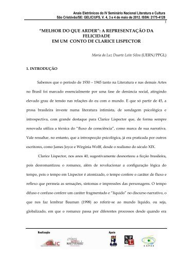 “MELHOR DO QUE ARDER” CONTO DE CLARICE LISPECTOR: A ...