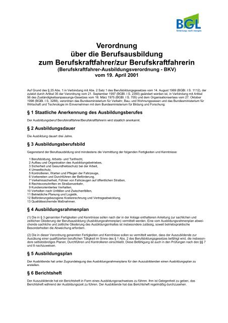 Verordnung Uber Die Berufsausbildung Zum Berufskraftfahrer Zur Berichtsheft Berufskraftfahrer
