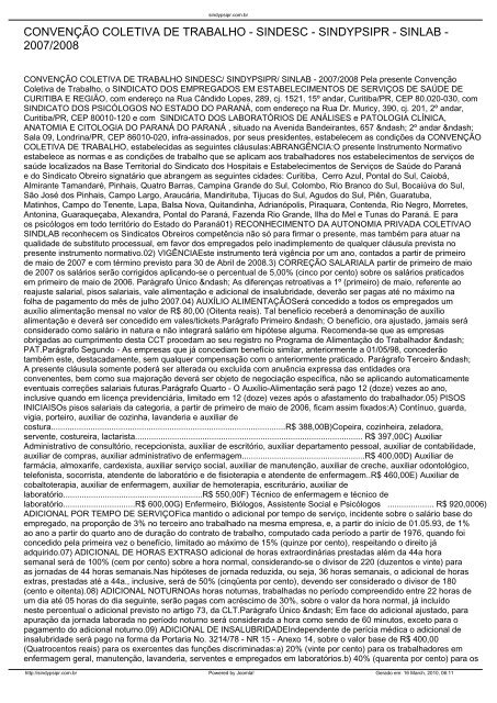 CCT 2007-2008-SINLAB-SINDYPSI.pdf - Sindicato dos PsicÃ³logos ...