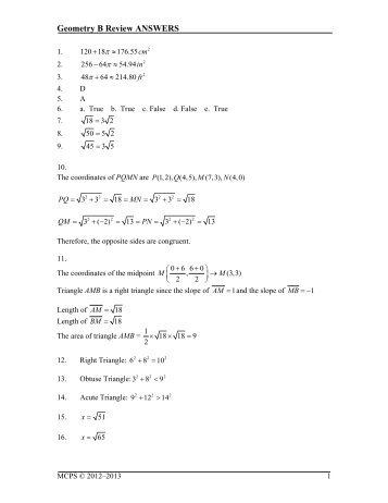 2013-2014 Geometry B Review Answers
