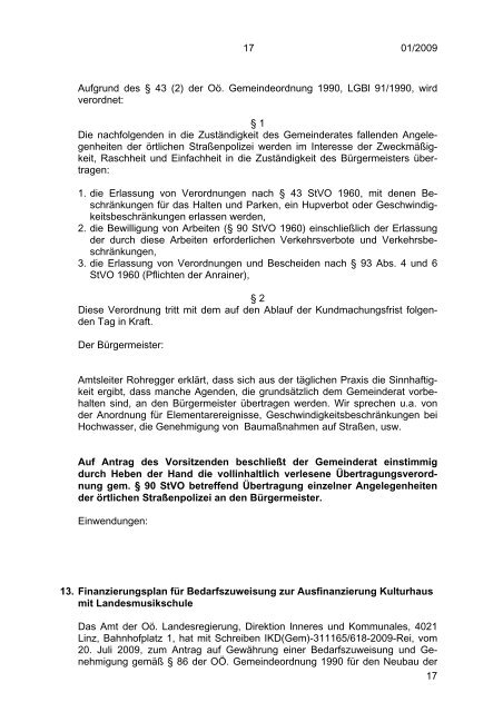 Gemeinderatssitzung vom 06.11.2009 (106 KB ... - Windischgarsten