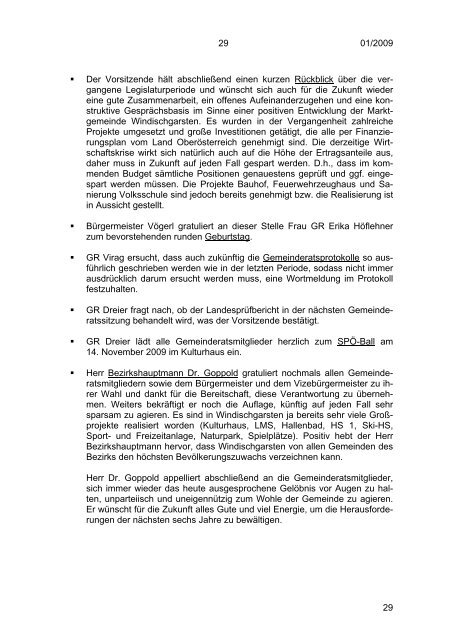 Gemeinderatssitzung vom 06.11.2009 (106 KB ... - Windischgarsten