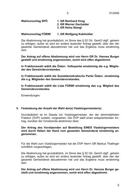 Gemeinderatssitzung vom 06.11.2009 (106 KB ... - Windischgarsten