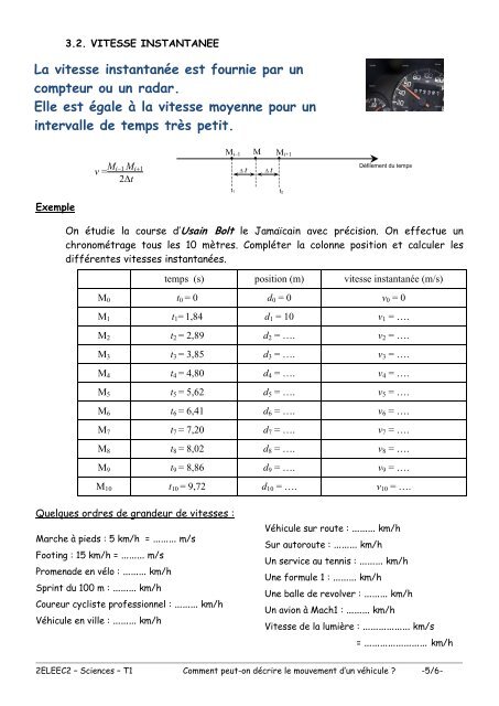 T1 : COMMENT PEUTâON DECRIRE LE MOUVEMENT