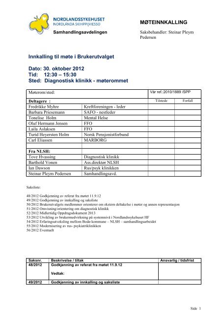 Styresak 75-2012 Referatsaker til styret - Nordlandssykehuset