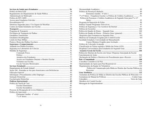 Manual de Políticas das Escolas Públicas de Worcester 2012-13