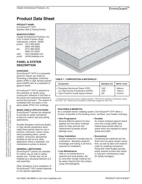 Datasheet Enviroguard Gyp Pdf Citadel Architectural Products