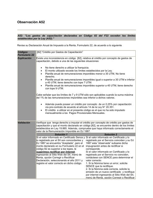 Observación A52 - Servicio de Impuestos Internos