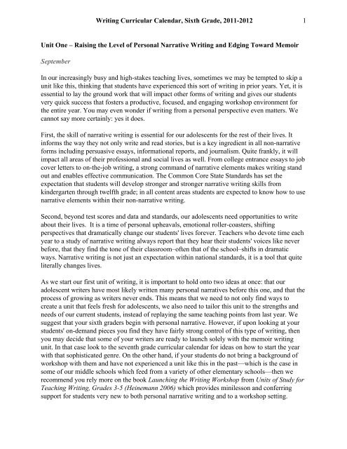 6th Grade Writing Unit 01 Raising The Level Of Personal Narrative narrative-writing-sample-character-problem-solution-grade-3