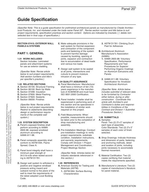 Guide Specification Panel 20.pdf - Citadel Architectural Products